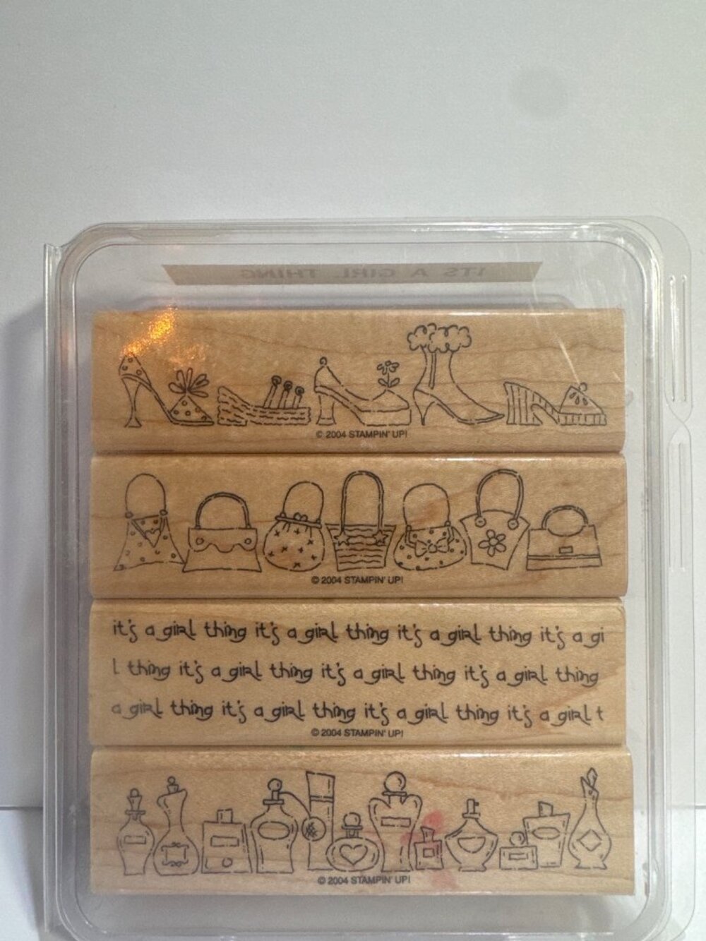 Its A Girl Thing 2004 Stampin Up Rubber Stamp Set Shoes Purses Perfume Wood Moun